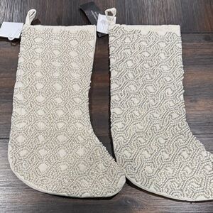 Rachel Zoe Cream Beaded Stocking